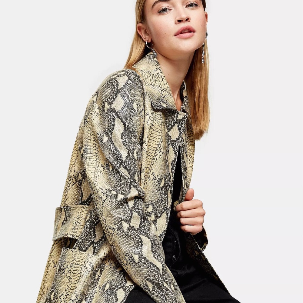 Topshop faux leather snake print coat